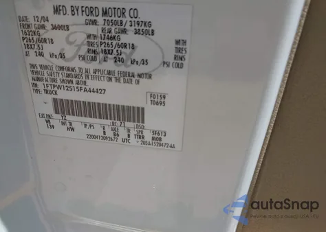 2005 Ford F-150 Lariat/Xlt from USA, damaged, VIN 1FTPW12515FA44427